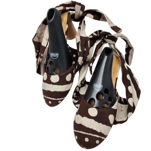 Shekudo Handmade Brown & White Heeled Mules W/ Wrap Ties Size 9.5 - Picture 9 of 9